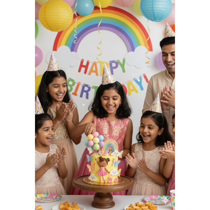 Girl with Rainbow Cake in Kudasan | Colorful Celebration Photography