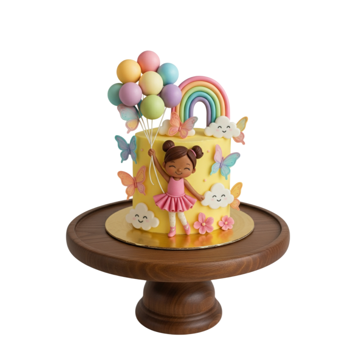 A joyful girl celebrating with a vibrant rainbow cake in Kudasan, Gandhinagar — pure happiness and color in every slice!