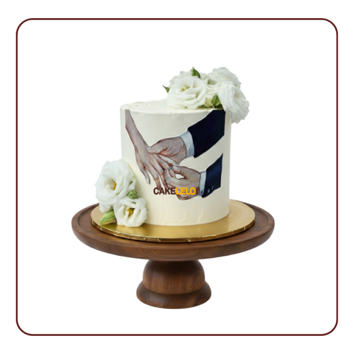 Love Blossom Engagement Cake with red and pink roses, available at bakery in Kudasan Gandhinagar for ring ceremony