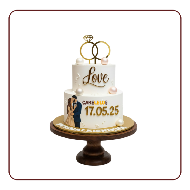 Promise Ring Delight engagement cake with ring topper and pastel frosting, custom made for celebrations in Kudasan Gandhinagar.