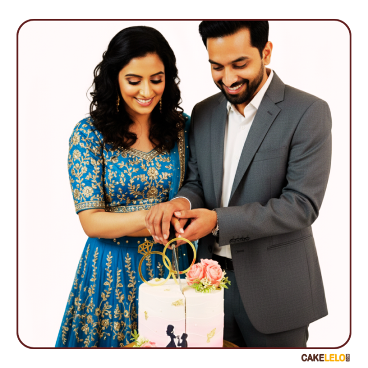 Soulmate Slice engagement cake with visible romantic layers and gold accents, custom made for ring ceremonies in Kudasan.