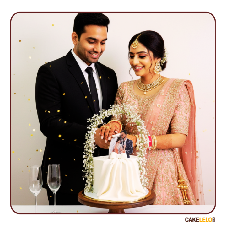 Together Forever engagement cake with infinity symbol design, available from our local bakery in Kudasan for ring ceremonies.