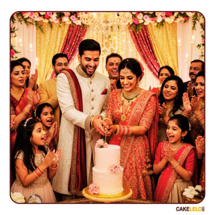 Forever & Always Cake – elegant floral tiered wedding cake for romantic celebrations in Kudasan, Gandhinagar.