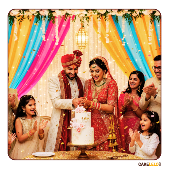 The Perfect Pair Cake – a beautiful two-tier wedding cake with complementary designs symbolizing a couple in Kudasan.