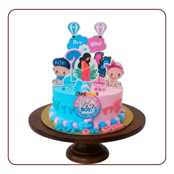 Dreamland Clouds Cake for baby shower in Kudasan Gandhinagar, featuring fondant baby feet,and blue or pink variations.