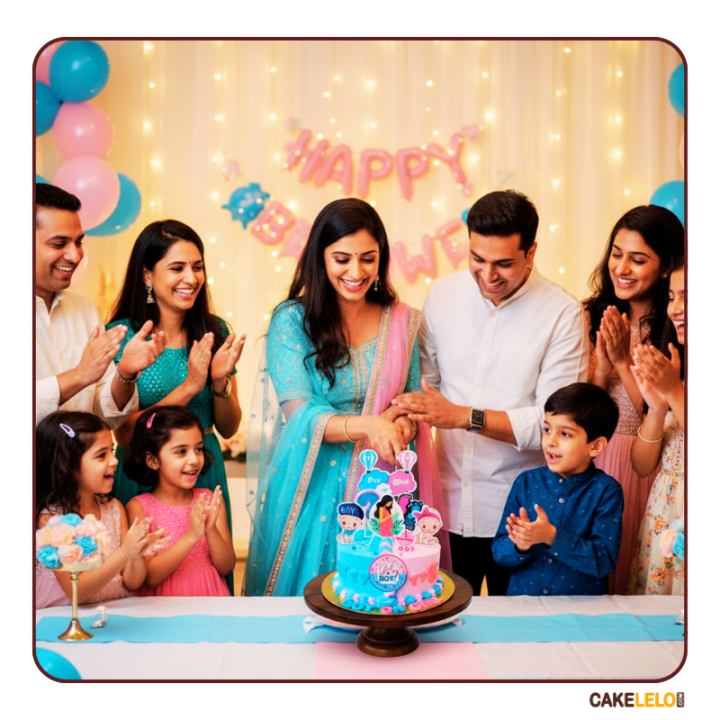 Dreamland Clouds Cake Kudasan | Blue/Pink Baby Shower Bakery