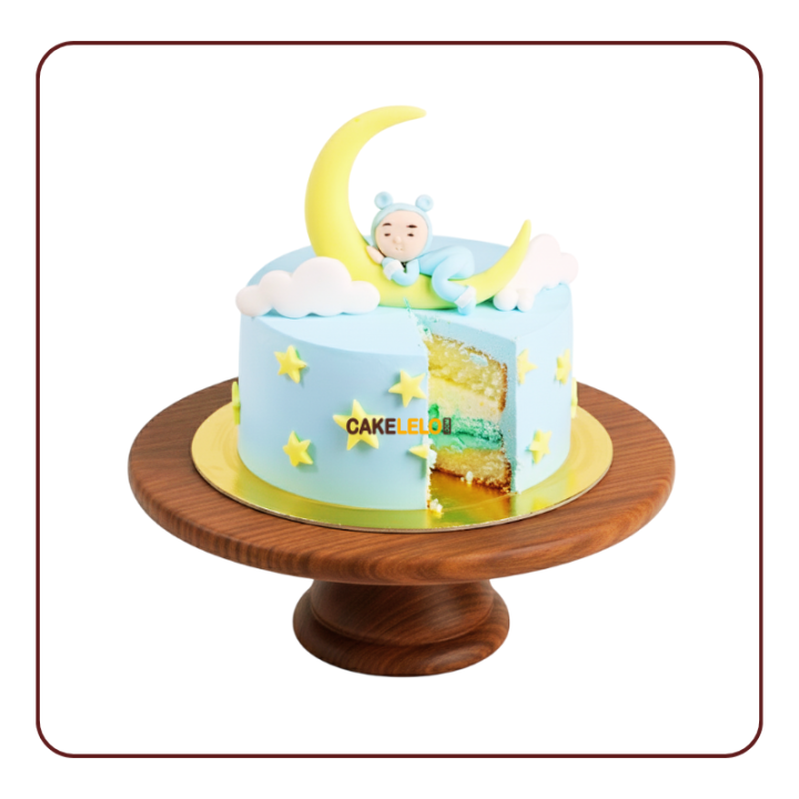 First Cradle Cake Kudasan | Moon Theme Baby Shower Bakery