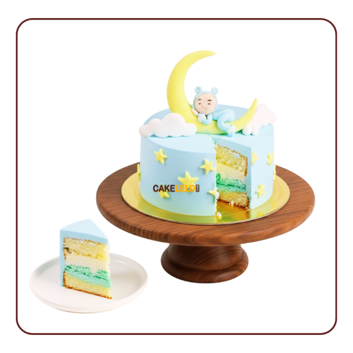 First Cradle Cake Kudasan | Moon Theme Baby Shower Bakery