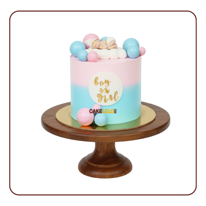 Little Star Delight baby shower cake in Kudasan, featuring pastel pink and blue balls, sleeping fondant baby.