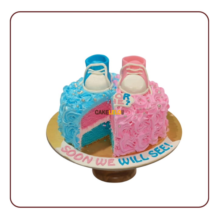 Sweet Arrival Cake | Gender Reveal Cake with Baby Shoes in Kudasan