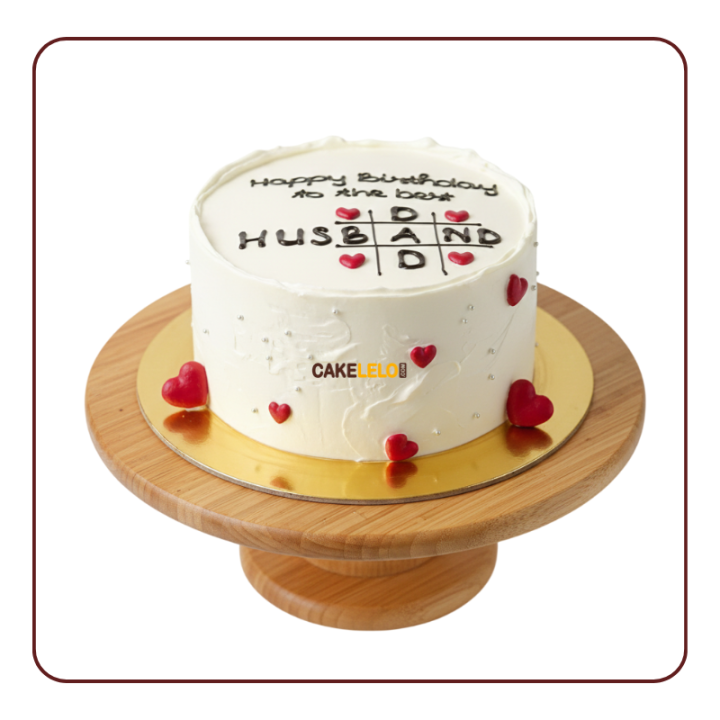Minimalist Hubby & Dad bento cake design with blue icing and heart details, available for delivery in Kudasan, Gandhinagar.
