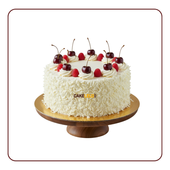 White Forest Cake by Cakelelo – Freshly Baked Vanilla Delight with Cream & Cherries